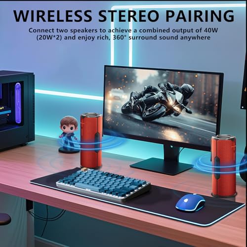 Image of BYANDBY Bluetooth Speaker with IPX5 Waterproof 2 Portable, Long Playtime, Wireless Stereo Pairing, 12W Stereo Sound, BT 5.3, Bassup, Electronics for Home, Shower, Outdoors, Travel(Red)