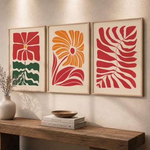 Image of kotart Home Decor Boho Painting Decorative Wall Art poster With Frame For Living Room Bed Room Hotel Wall Decor Digital Reprint Set of 3 (13X17 inch)