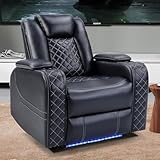 CANMOV Electric Power Recliner Chair with Adjustable Headrest, Breathable Faux Leather Home Theater Seating with Ambient Lighting, Cup Holders,Hidden Arm Storage,USB,Type-C Ports, Black
