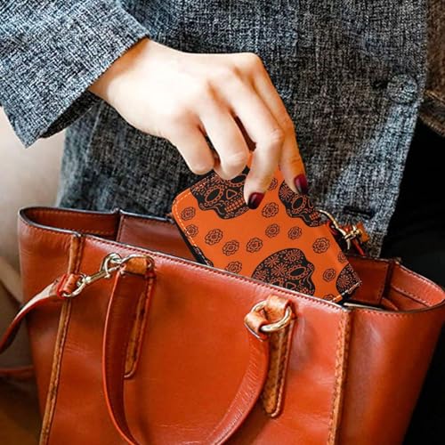 Small RFID Credit Card Holder Wallet with Zipper, Leather Wallet Case for Women Black Sugar Skulls4