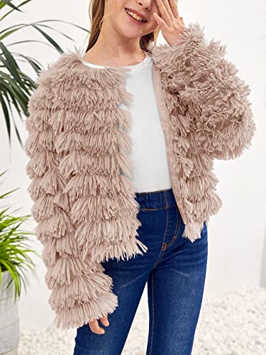 Image of Inorin Girls Open Front Cardigan Faux Fur Coat Warm Fuzzy Trendy Winter Vintage Parka Shaggy Party Outerwear Jackets Tops
