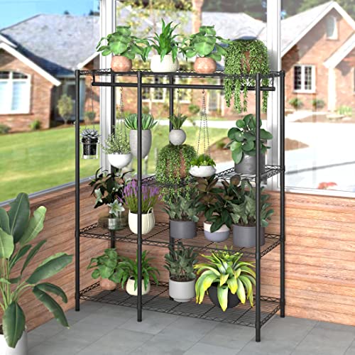 Xiofio 5-Tier Plant Stand For Indoor Outdoor, Large Reinforced Plant Shelf For Hanging Multiple Plants Plant Rack ,Adjustable Plant Stand Suitable For Bedroom Living Room Balcony Garden,Black #TOP3