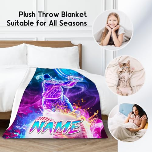 Baseball Blanket for Boys, Custom Kids Blankets, Personalized Sports Gifts with Name, Soft Fleece Throw for Son, 30"x40"