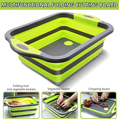 Comuster Collapsible Cutting Board - Portable Washing Veggies Fruits Food Grade Camping Sink (4.25 Gal) Space Saving 3 In 1 Multifunction Storage Basket For Bbq Prep/Picnic/Camping (Green) #TOP2