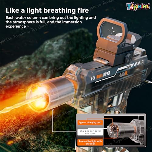 Image of Toyshine Rechargeable Automatic Transparent Electric Water Squirt Gun with LED Light & Type-C Charging | Long Range Continuous Spray Outdoor Water Play Toy for4+ Kids - Black