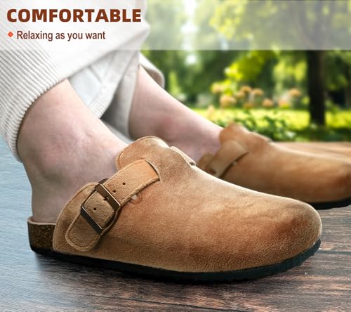 Image of KEMISANT Men Clogs-Comfortable Suede Mules Slippers Sandals Nurse Potato Shoes Unisex-Cushioned Cork-Footbed