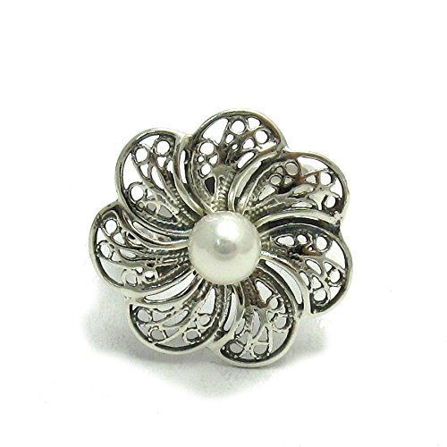 Filigraner Sterling silber ring Blumen mit 8mm Perle 925 Empress jewellery Größe 46-71