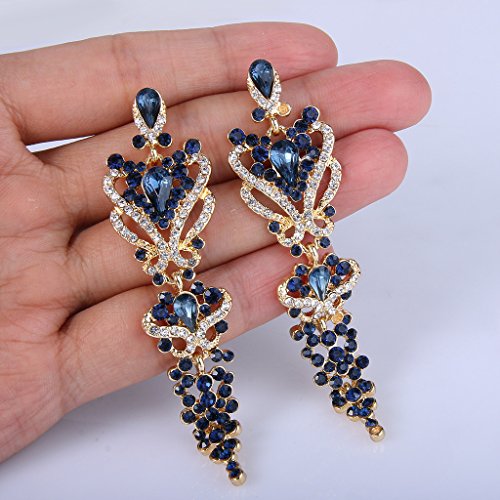 EVER FAITH Women's Austrian Crystal Gastby Inspired Floral Knot Dangle Earrings Gold-Tone4