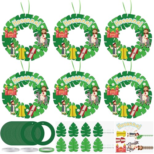 Cinrobiye 24Set Palm Sunday Crafts Kits DIY Jesus Enters Jerusalem Wreath Craft Kit Make Your Own Bible Hanging Ornaments Crafts for Church Sunday School Art Project Religious Easter Party Favor Decor