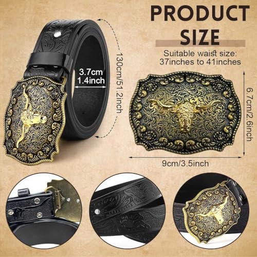 Image of GUSTAVE Belts for Men Western Cowboy PU Leather Men Belt Waist Engraved Waist Belts for Jeans 120cm /47in
