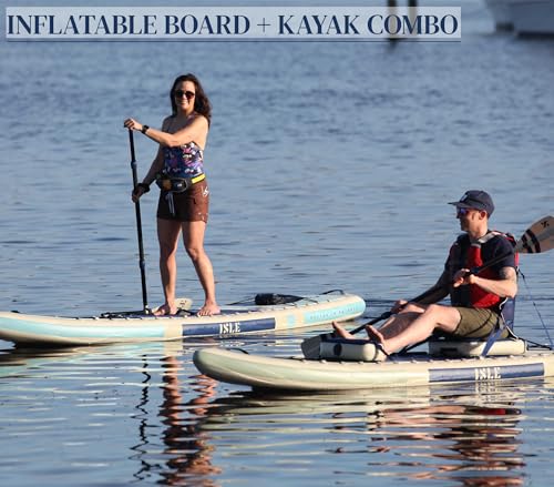 Image of ISLE 2in1 Kayak & Paddle Board Bundle - Stand Up Paddle Board & Kayak, Incl. Seat, Paddle, Pump, Bag, 11.6 x 35.5 x 6 in - max. 425 lbs