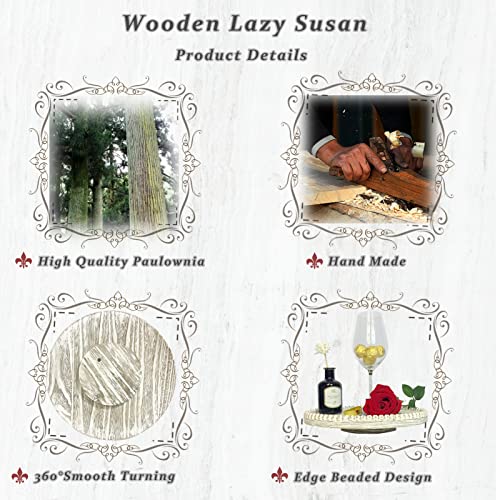 Lazy Susan, Vintage Rotating Wood Spice Rack Pallet, Rustic Farmhouse White Beaded Wooden Round Lazy Susan Turntable Serving Spinning Display Tray Organizer Stand Cosmetic Storage,12 In #TOP2