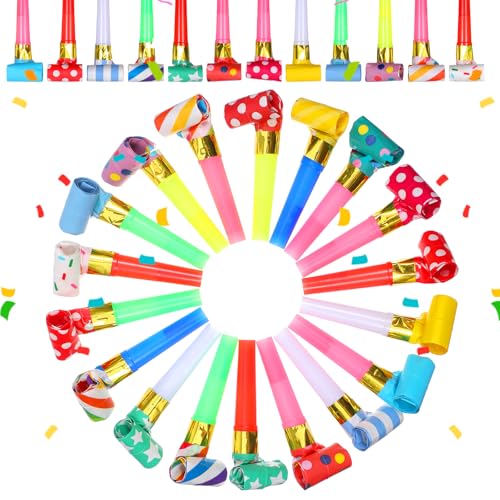 Sibba 30Pcs Party Blowers, Colorful Whistles Party Foil Blowouts Horns for Birthday Parties Cheer Team Favors Wedding Christmas, New Year Graduation, Automatic Roll