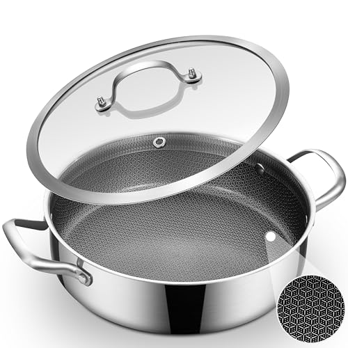 Inqibee 5 QT Hybrid Tri-Ply Stainless Steel Ceramic Non Stick Sauté Pan with Lid,Induction Cooking...