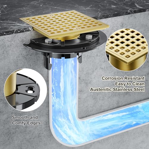 Image of 4-1 /4 Inch Shower Drain, Square Shower Floor Drain Kit with ABS Flange