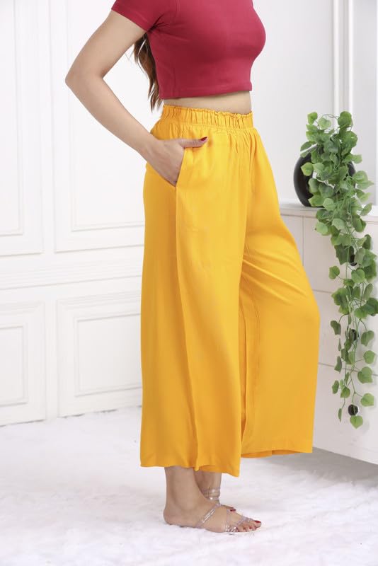 Image of Mlada Rayon Palazzo Pants for Women | Palazzo Pant for Women | Palazzo for Office Wear | Mid Rise Palazzo Pants | Regular Fit Palazzo Pants for Women | Relaxed Palazzo Pants | Solid Palazzo Pants