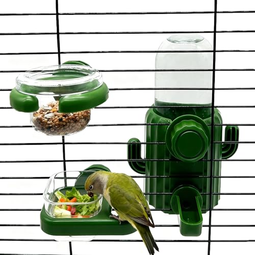 JWIZYOTR Bird Water Dispenser Automatic Bird Feeder for Cage Set No Mess Parakeet Feeder for Parrots Cockatiels Finches Budgies (3PCS Green)