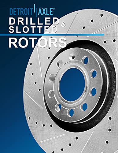 Image of Detroit Axle - Front Brake Kit for Volkswagen Jetta Beetle Golf Eos Rabbit | GTI Audi A3 Quattro, Replacement Drilled & Slotted Brake Rotors and Ceramic Brake Pads : 11.34 inch inch Rotors