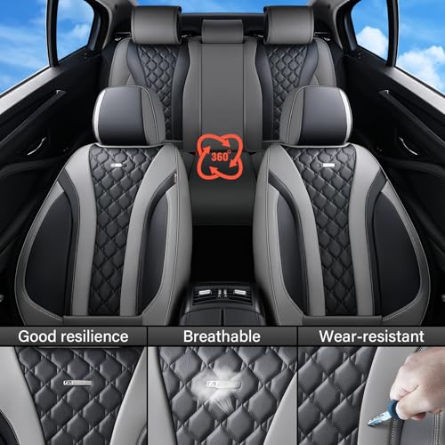 Image of Coverado Seat Covers, Car Seat Covers Front Seats, Perforated Diamond Leather Car Seat Cover, Waterproof Car Seat Covers, 2 Pack Car Seat Protector Front Seat Cover Universal Fit Most Car,Gray&Black
