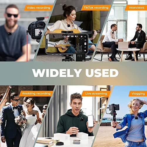 Wireless Lavalier Microphone for Smartphones/DSLR Camera Camcorder, 2.4G Dual Channel Wireless Lapel Mic with 3 Levels Gain Adjustment, Wireless Microphone for Video Recording Interview live Streaming