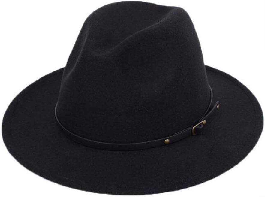 Classic Fashion Black Wide Brim Felt Fedora Panama Hat with Belt Buckle for Unisex - Image 9