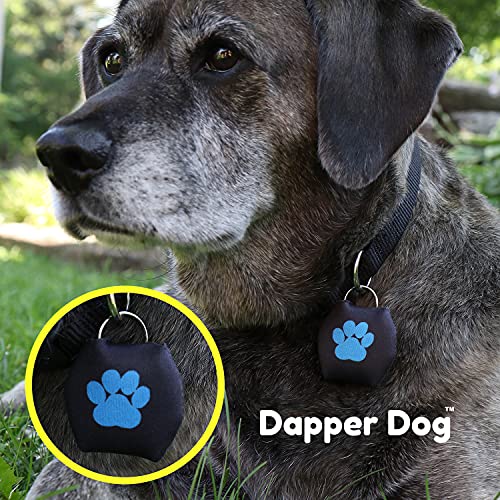 Image of Dapper Dog - Dog Tag Silencer with Tag Ring (Black, Large Dark Blue Paw Print)
