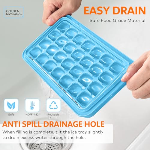 Mini Ice Cube Tray with Lid and Bin, 56 Pcs Ice Cube Trays for Freezer, Ice Cube Mold, Ice Molds Spill-Resistant Removable Lid & Ice Scoop, Ice Mold for Whiskey Cocktail, Tea, Coffee -Blue - Image 4