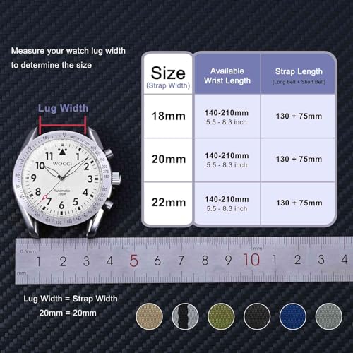 Image of WOCCI Double Holes Nylon Watch Bands, Silky Nylon Straps, Quick Release, Compatible Watch Lug Width 18mm 20mm 22mm
