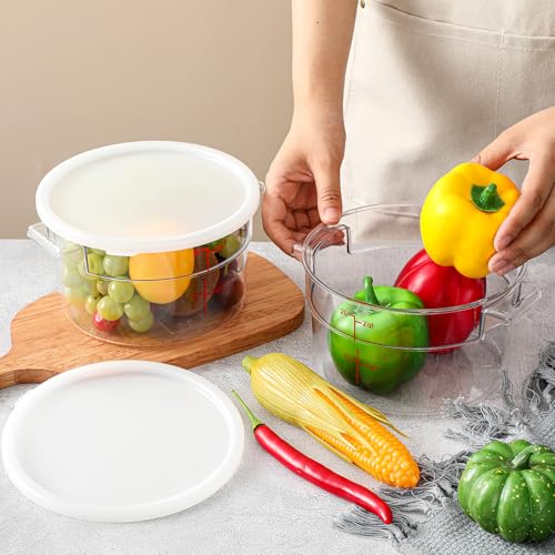 Image of Ziliny 2 Pcs 2 Qt Dough Proofing Container with Lid and Red Scale, White | Clear Round Food Storage Container, Food Grade Plastic, Easy Viewing Design, Airtight Lid, Dough Fermentation Kitchen Storage