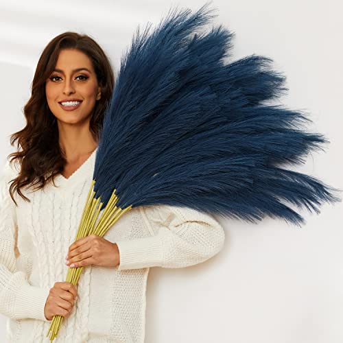 QUBITFUL Blue Pampas Grass 9 PCS 37/3.1FT Tall Fluffy Fake Pompas Floral Large Faux Pompous Grass Branches for Floor Vase Fillers Boho Farmhouse Room Wedding Decor (Blue)