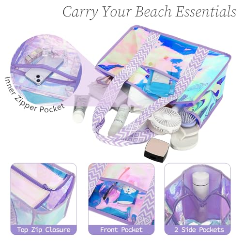 Iridescent Clear Beach Bag for Women, Large Pool Tote Cruise Vacation Essentials - Waterproof, Zipper Closure4