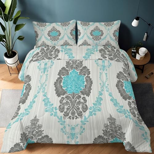 Rayas Satén Simetría Edredón 4 Estaciones, Microfibra Relleno Hipoalergénico Transpirable, Lavable a Máquina sin Funda Reversible 135 x 200 cm para Niños y Adultos Azul Claro