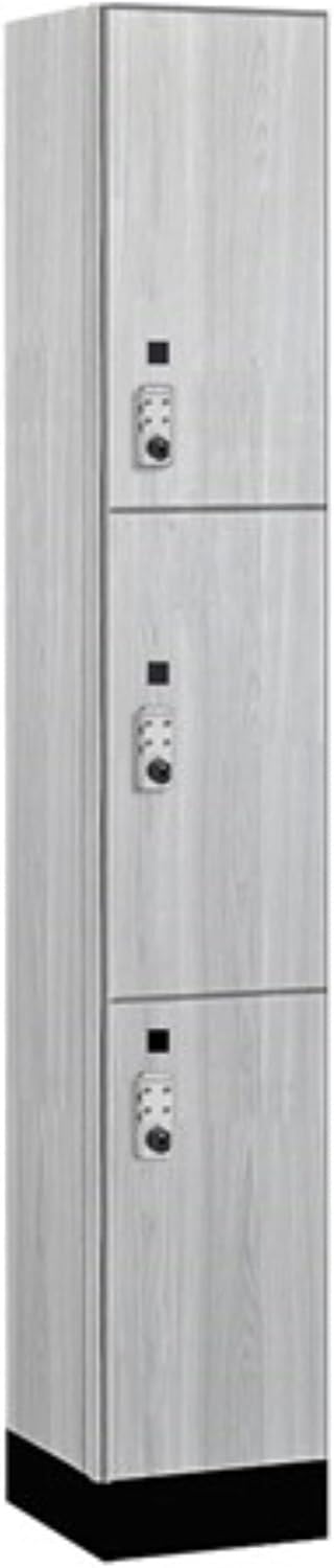Salsbury 12" Wide Premier Wood Locker-Triple Tier-1 Wide-6 Feet High-15 Deep-Silver Teak-Silver Resettable Combination Locks