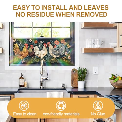 Image of Farmhouse Rooster Botanical Window Film 39.37x17.32in Cling