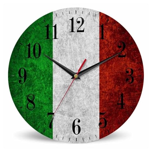 Italian Flag Wall Clock Retro Banner Texture Grunge Green White Red National Country 10 Inch Silent