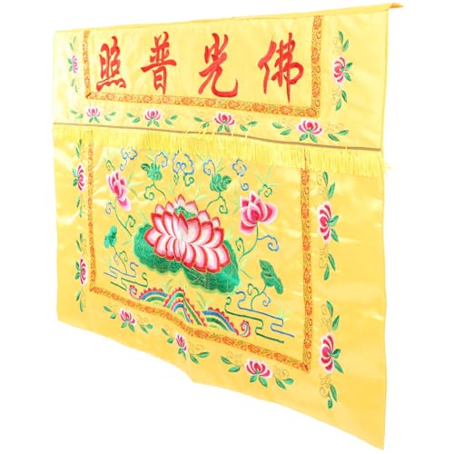 Beaupretty Mantel Budista Amarillo Bordado de Loto, Falda de Mesa Decorativa de Tela para Templo Budista y Decoración del Hogar