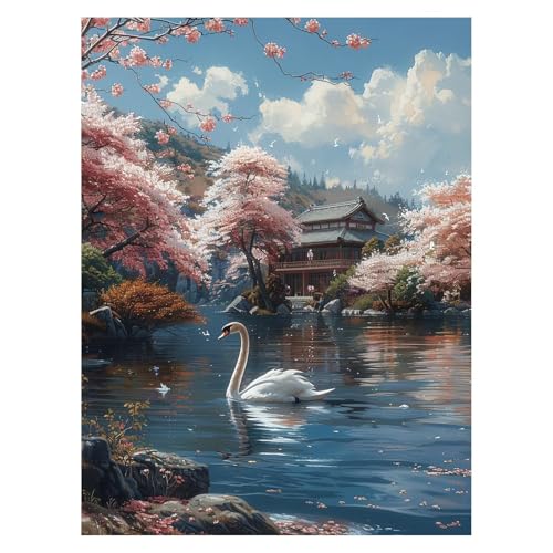 数字油絵 白鳥 Painting by Numbers 風景 ペイントバイナンバー 手作りキット 50x70 cm 数字絵画手芸キット とブラシとカラフル キャンバス絵画 彩絵の具 Paint by Numbers 家の壁の装飾やホリデーギフトとして使用で