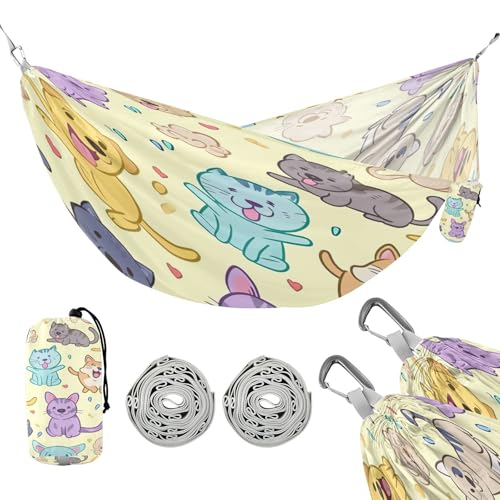 ATTX Cute Cat Camping Hammock - Lightweight & Portable Hammocks, Heavy Duty 330lbs Capacity for Indoor, Hiking, Backpacking, Travel, Backyard, Beach#452