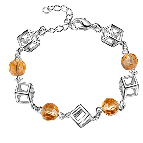 Bracelet à breloques 925 pour femmes bijou argent chaîne 20cm et cristal jaune carré