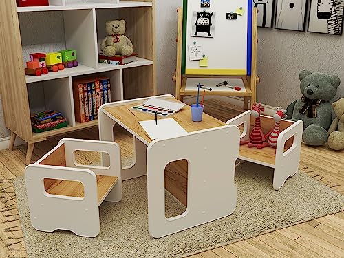 defiPad Sitzhocker für Kinder | Stylisch Wendehocker | Kindersessel ab 1 Jahr | Babystuhl Hocker Holz | Der Stuhl kann in einen Tisch verwandelt Werden | Montessori Kinderzimmer |