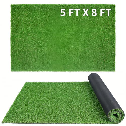 XLX TURF 5FT x 8FT Artificial Grass Rug for Patio Balcony, Realistic Fake Grass Carpet for Indoor Outdoor Flooring - Kids Playground, Dog Kennels Pet Turf with Drainage