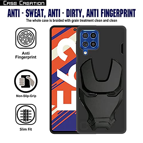 Image of COVERLY Official 3D Touch Feel Trending Real Hero Avenger Logo Mask Soft Rugged Grip Iron Man Super Power Cartoon Movie Engraved Silicone Matte Strong Back Cover for Samsung Galaxy F62 (2020) - Black