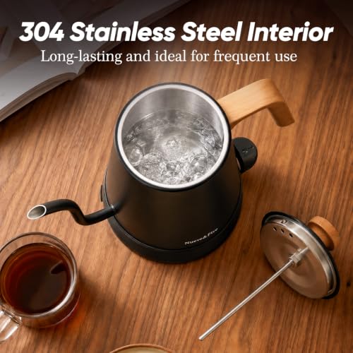 Nueve&Five Electric Gooseneck Kettle with Thermometer, 1.0L Pour Over Hot Water Kettle for Coffee and Tea, 1000W, Auto Shutoff, Boil-Dry Protection, Matte Black - Image 5