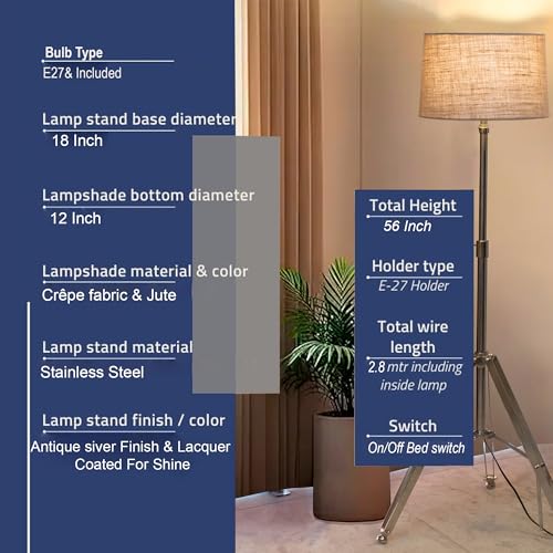 Image of Tripod Floor Lamp for Living Room Decoration, Home Decor, Bedroom, Corner, Study Room, Studio, Hall, Hotel, Gift Modern Standing Light for Ambient Lighting (Jute)