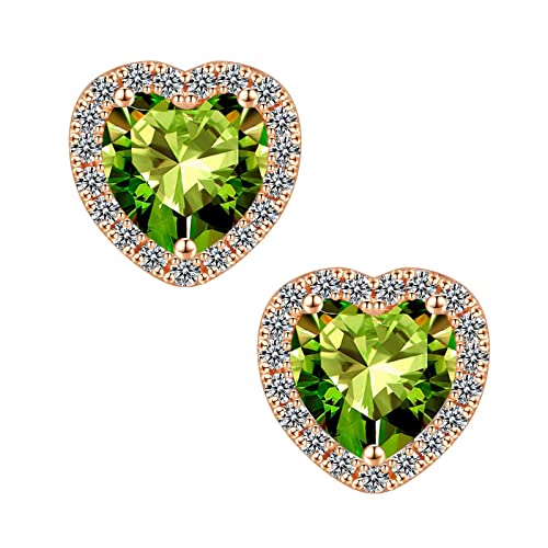925 Sterling Silver Stud Earrings For Women, Yellow August Heart Birthstone Created Peridot Earrings Earrings Jewelry Gifts For Women Teen Girls Her Mom Girlfriend Wife Birthday #TOP25