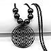 NHIYETJEWE Flower of Life Stainless Steel Mandala Metatron Necklaces Sacred Geometry Long Black Bead Necklace Jewelry Fashion Accessories Creative Gifts