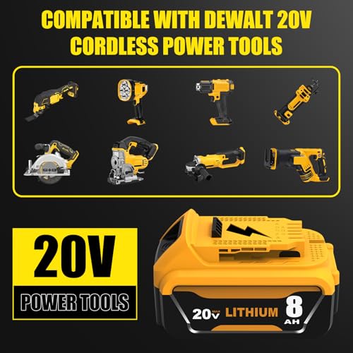 Image of 6 Packs 8000mAh DCB206 Replacement for Dewalt 20V Battery Compatible with Dewalt 20V Max Battery Lithium DCB203 DCB207 DCB200 DCD DCF DCG Series Cordless Power Tools