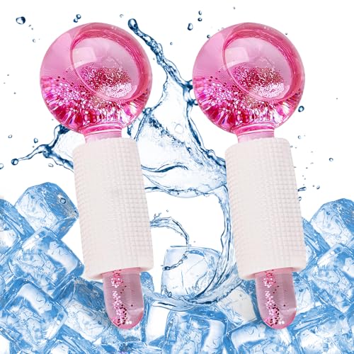 mizikuu Rodillo Facial Ice Globes, 2 Piezas Masaje De Hielo Bola Para Rostro, Ojos y Cuello, Bolas De Enfriamiento, Bola De Belleza De Hielo Para Tonificar Piel, Mejorar Circulación Sanguínea, Rosa