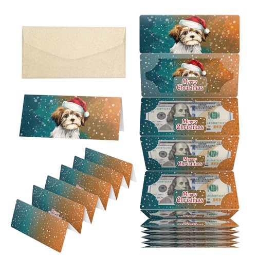 ysmile Christmas Cash Gift Envelope 11 Slot Xmas Holiday Money Holder with Greenting Card for Surprise - Santa Dog