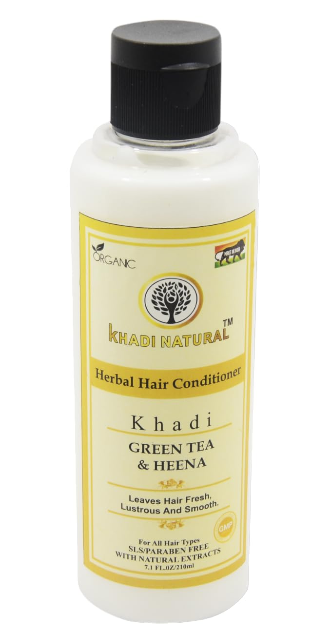 Khadi Natural Herbal Green Tea & Henna Conditioner 210 ML - Strengthening and Nourishing Hair Conditioner for Healthy, Glossy Tresses - Natural Haircare (Green tea & Heena)